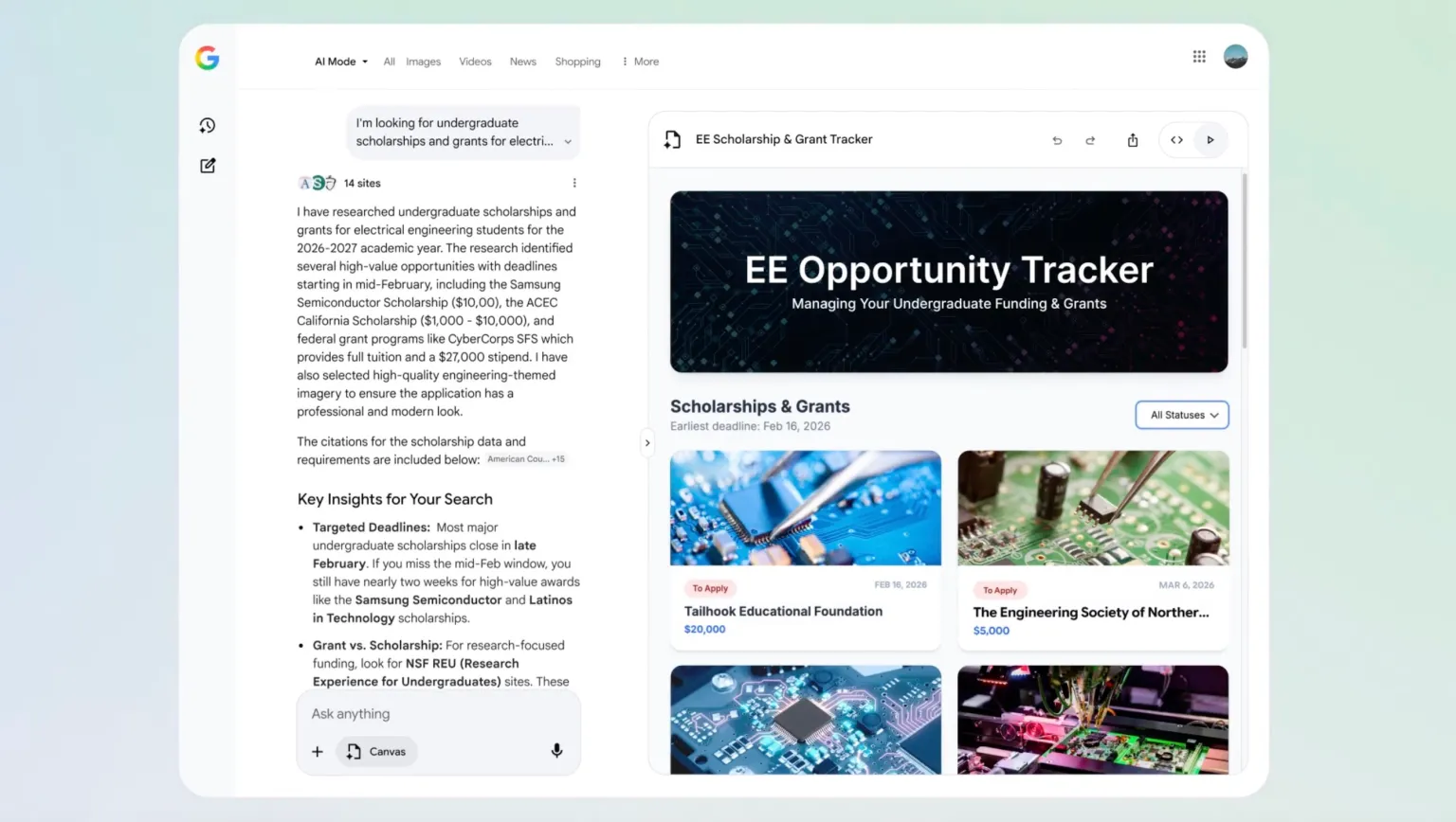 Google Brings Canvas Workspace to AI Mode, Expanding Generative Tools in Search