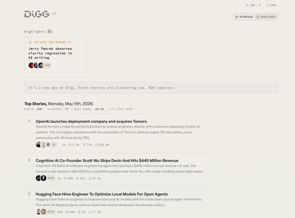 Digg Returns With a New Mission: Tracking the Most Influential AI Stories